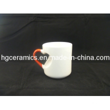 Heart Shaped Mug with Red Handle, Heart Mug